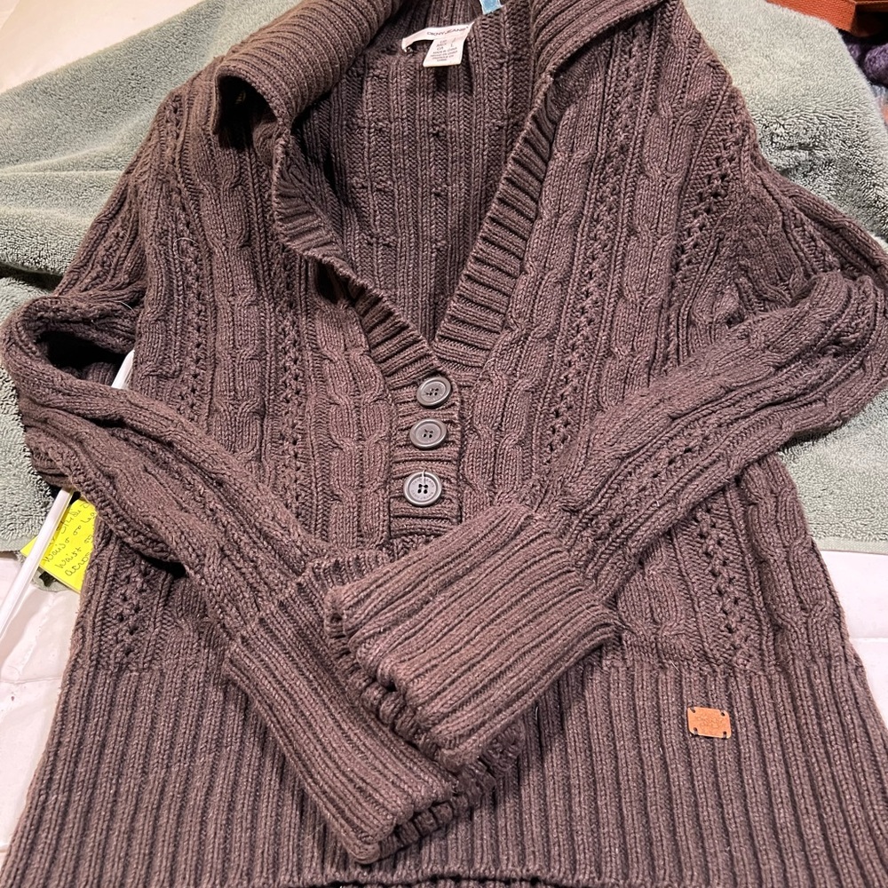 DKNY Brown Cable Knit Button-Front Cardigan